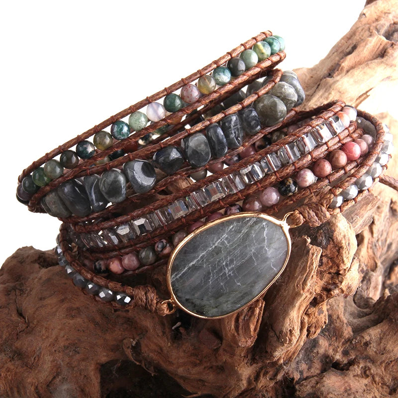 Fashion Bohemian Jewelry Boho Bracelet Mixed Natural Stones And Charm Handma Wrap Bracelets Gift