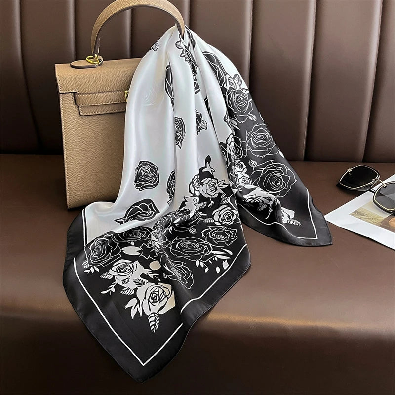 2025 Luxury Horse Print Female Silk Neck Scarf Square Hair Scarves Foulard Head Band Shawls Wraps Neckerchief Bandana Women