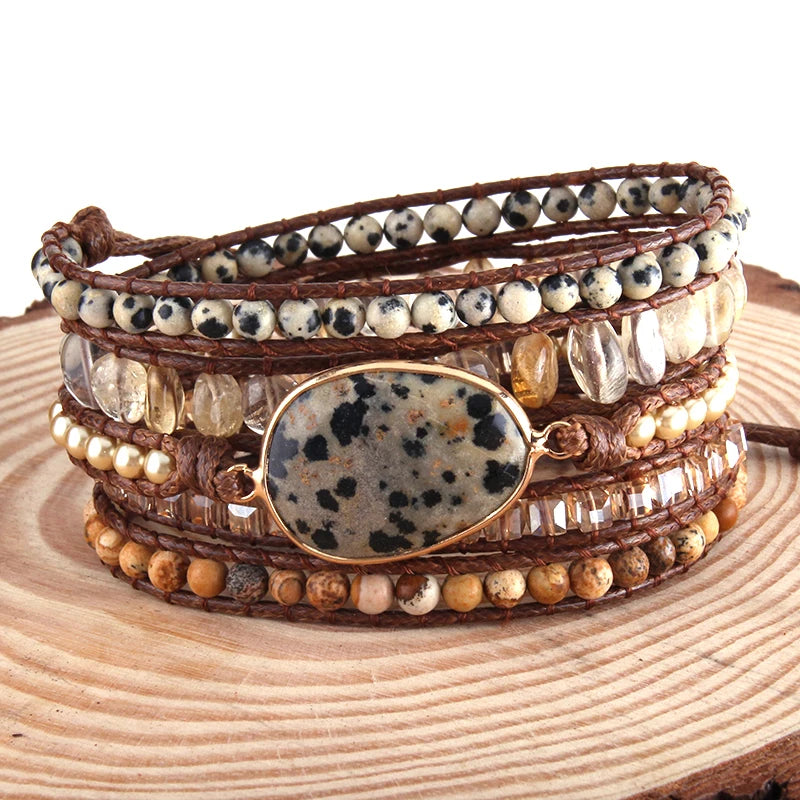Fashion Bohemian Jewelry Boho Bracelet Mixed Natural Stones And Charm Handma Wrap Bracelets Gift