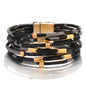 ALLYES Vintage Metal Tube Leopard Leather Bracelet for Women Men Boho Multilayer Wrap Wide Bracelets & Bangles Charm Jewelry