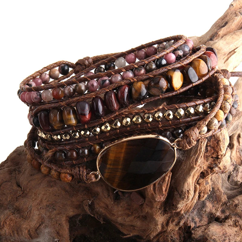 Fashion Bohemian Jewelry Boho Bracelet Mixed Natural Stones And Charm Handma Wrap Bracelets Gift