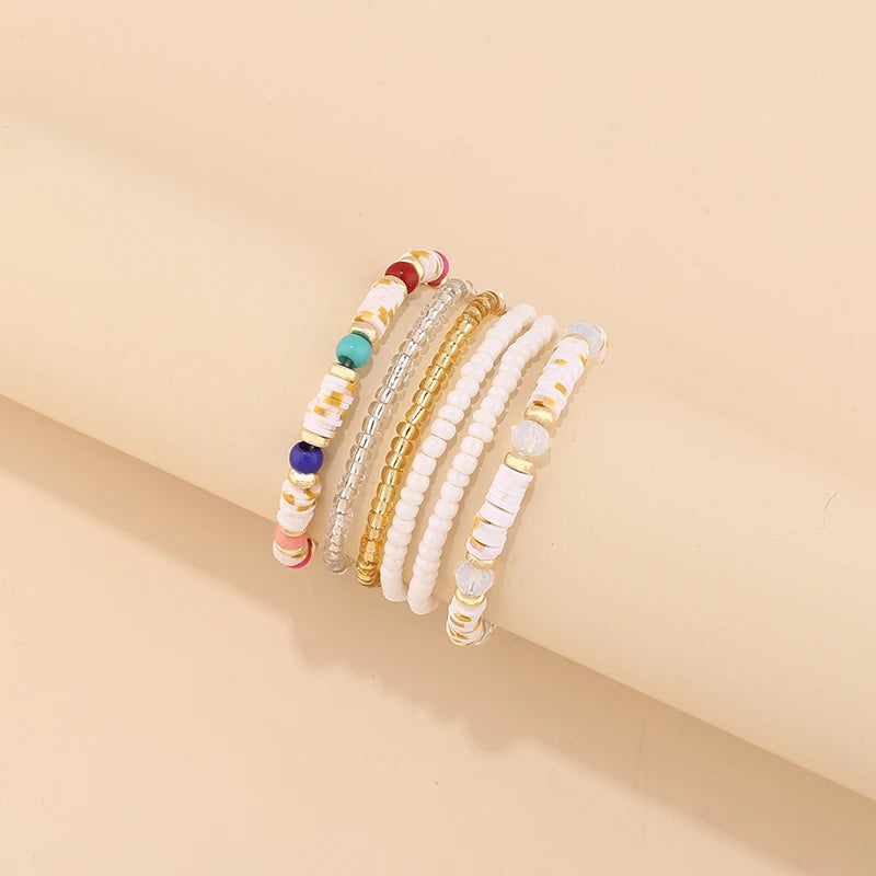 Trendy Acrylic Bohemian Bracelets Set for Women Men Multi-layer Seed Beads Chain Bracelet Bangles Charm Ladies Fashion Jewellery