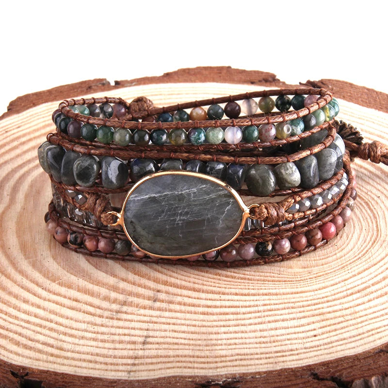 Fashion Bohemian Jewelry Boho Bracelet Mixed Natural Stones And Charm Handma Wrap Bracelets Gift