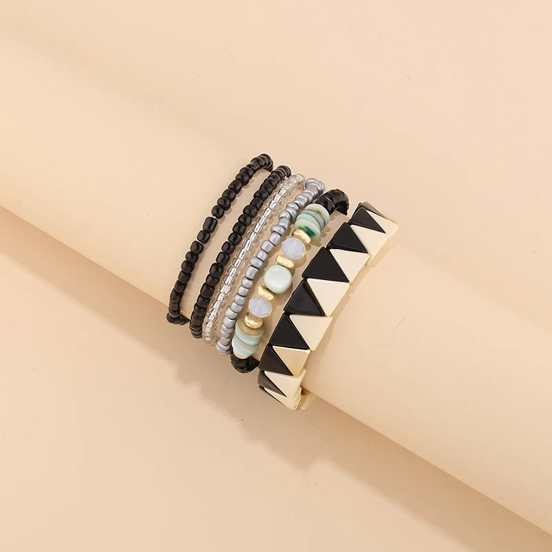 Trendy Acrylic Bohemian Bracelets Set for Women Men Multi-layer Seed Beads Chain Bracelet Bangles Charm Ladies Fashion Jewellery