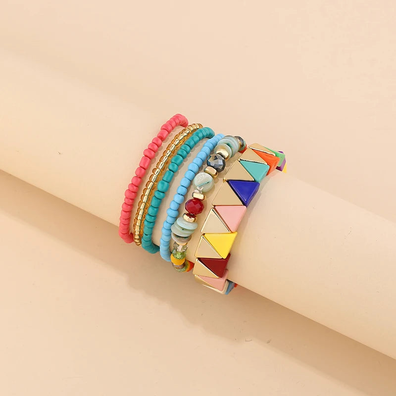 Trendy Acrylic Bohemian Bracelets Set for Women Men Multi-layer Seed Beads Chain Bracelet Bangles Charm Ladies Fashion Jewellery