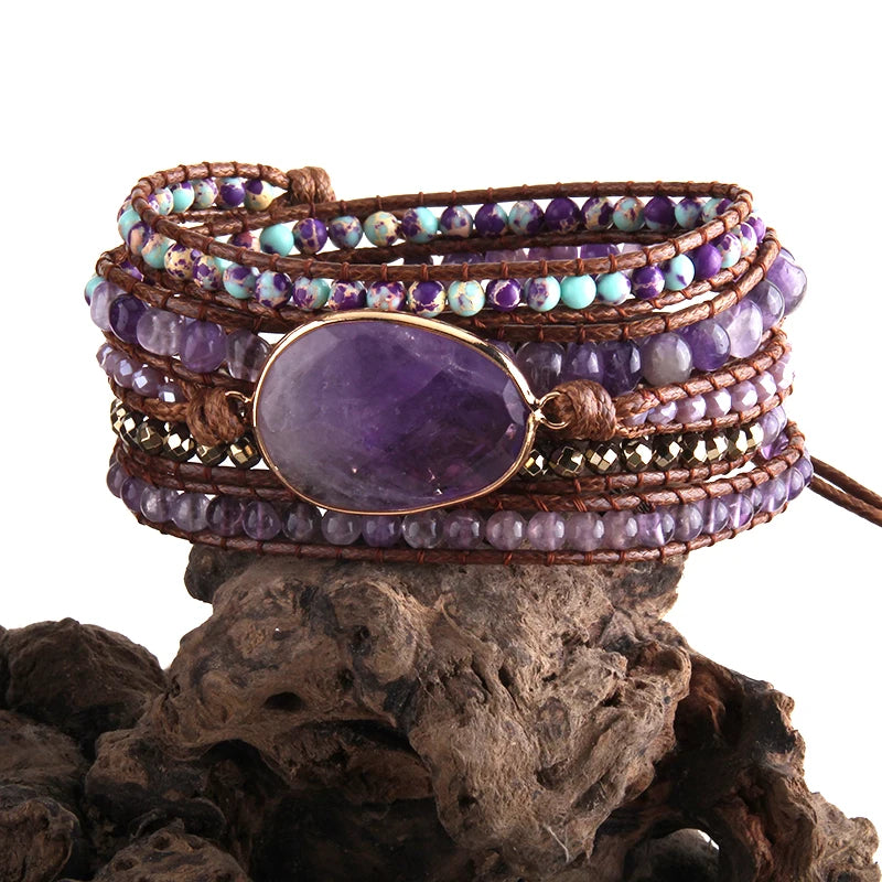 Fashion Bohemian Jewelry Boho Bracelet Mixed Natural Stones And Charm Handma Wrap Bracelets Gift