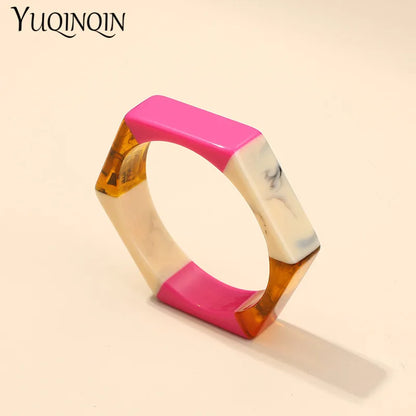 Trendy Acrylic Fashion Cuff Bracelets Bangles for Women Mix Colors Hexagon Geometric Resin Simple Bracelet Charm Gifts Jewelry