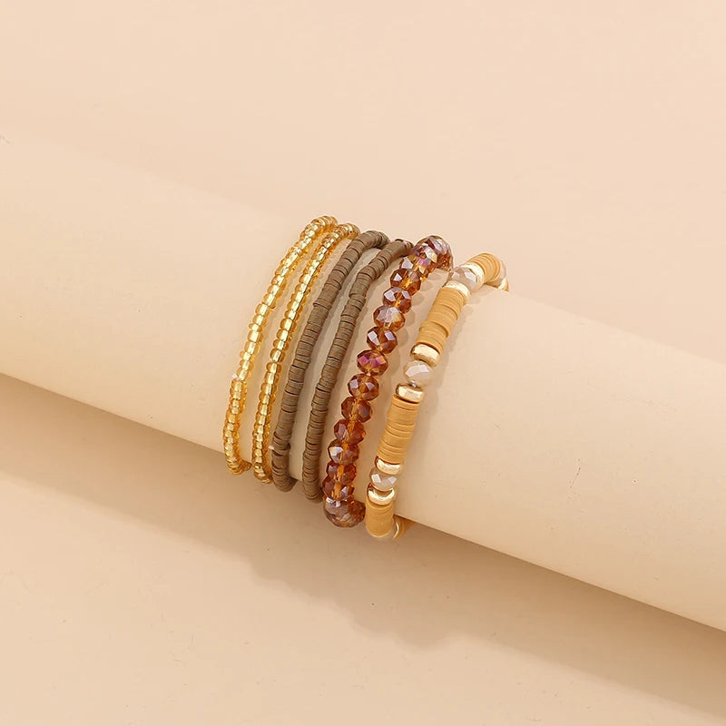 Trendy Acrylic Bohemian Bracelets Set for Women Men Multi-layer Seed Beads Chain Bracelet Bangles Charm Ladies Fashion Jewellery