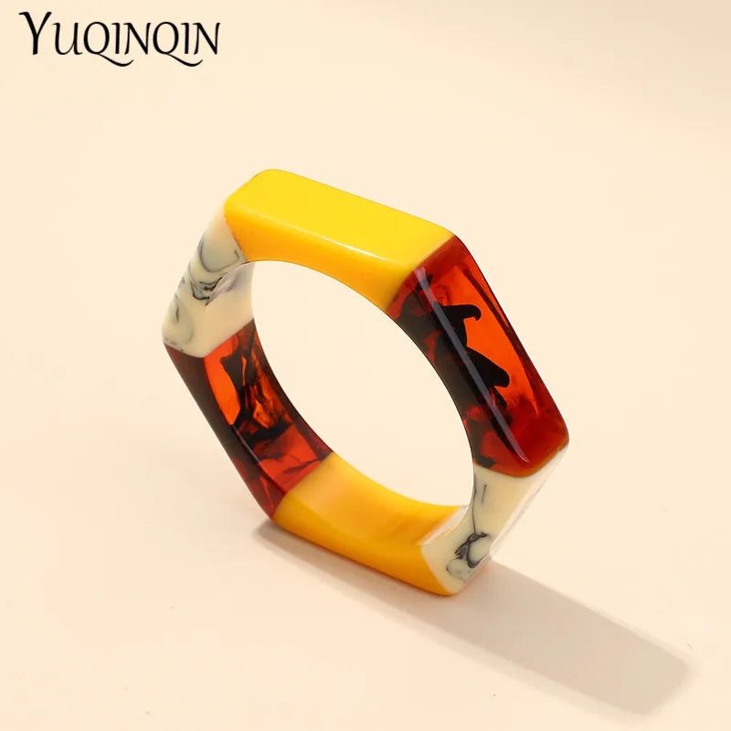 Trendy Acrylic Fashion Cuff Bracelets Bangles for Women Mix Colors Hexagon Geometric Resin Simple Bracelet Charm Gifts Jewelry