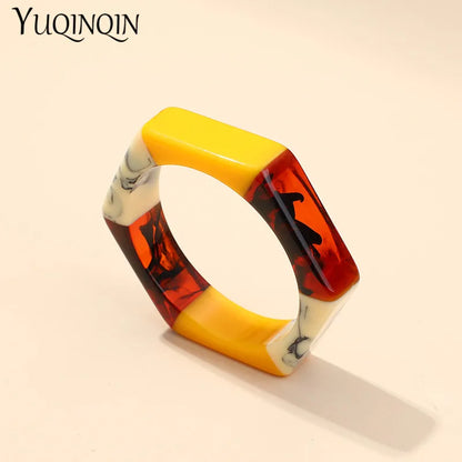 Trendy Acrylic Fashion Cuff Bracelets Bangles for Women Mix Colors Hexagon Geometric Resin Simple Bracelet Charm Gifts Jewelry