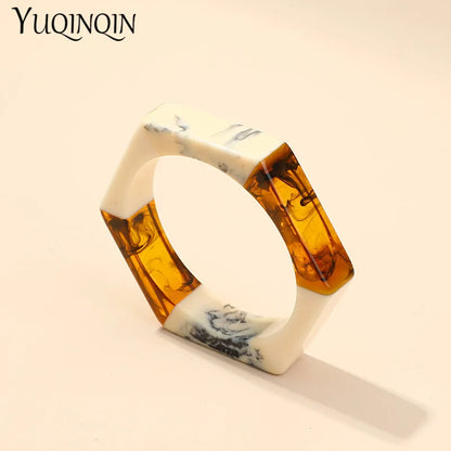 Trendy Acrylic Fashion Cuff Bracelets Bangles for Women Mix Colors Hexagon Geometric Resin Simple Bracelet Charm Gifts Jewelry