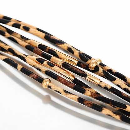 ALLYES Vintage Metal Tube Leopard Leather Bracelet for Women Men Boho Multilayer Wrap Wide Bracelets & Bangles Charm Jewelry