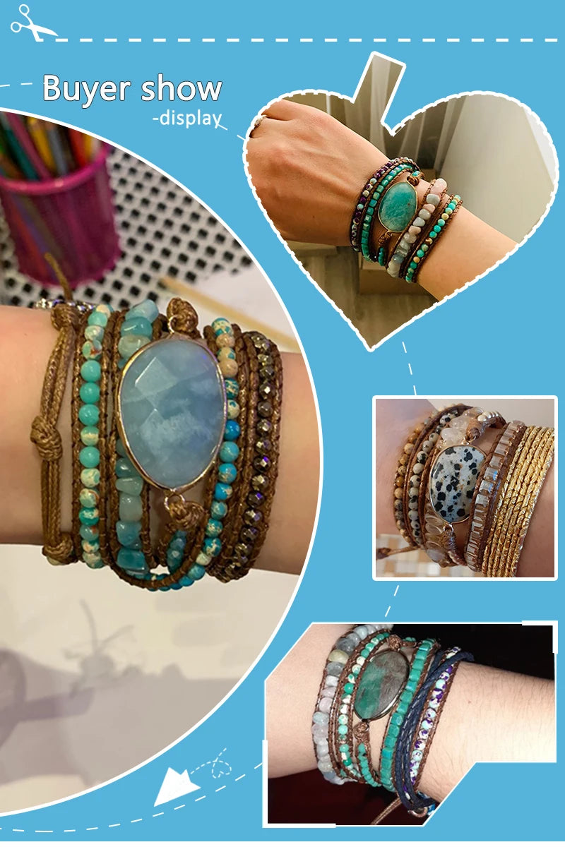 Fashion Bohemian Jewelry Boho Bracelet Mixed Natural Stones And Charm Handma Wrap Bracelets Gift