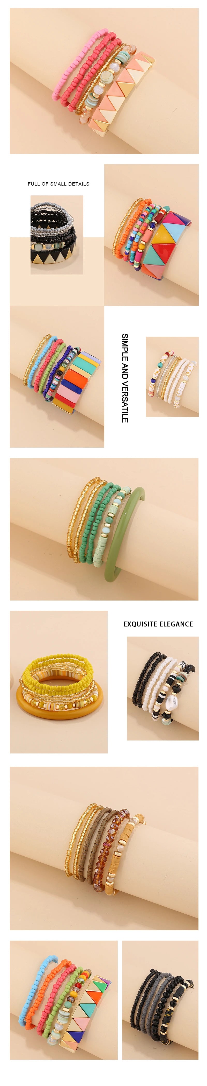 Trendy Acrylic Bohemian Bracelets Set for Women Men Multi-layer Seed Beads Chain Bracelet Bangles Charm Ladies Fashion Jewellery