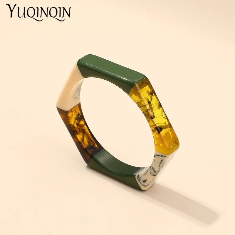 Trendy Acrylic Fashion Cuff Bracelets Bangles for Women Mix Colors Hexagon Geometric Resin Simple Bracelet Charm Gifts Jewelry