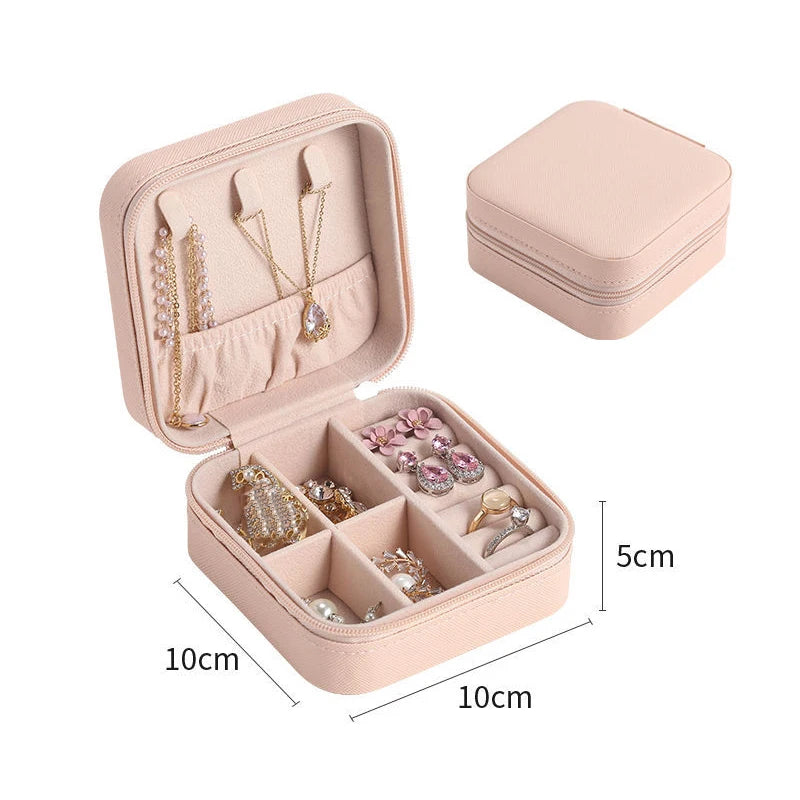 Portable Jewelry Box Jewelry Organizer Display Travel Jewelry Case Boxes Button Leather Storage Zipper Jewelers Joyero