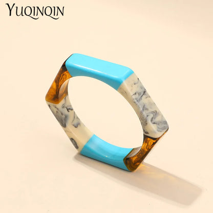 Trendy Acrylic Fashion Cuff Bracelets Bangles for Women Mix Colors Hexagon Geometric Resin Simple Bracelet Charm Gifts Jewelry