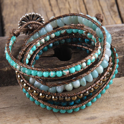 Fashion Bohemian Jewelry Natural Stones Designer 5 Strands Mix Handmade Wrap Bracelets Festival Gift