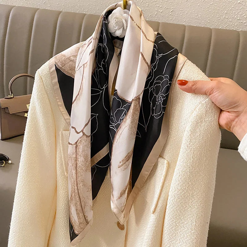 2025 Luxury Horse Print Female Silk Neck Scarf Square Hair Scarves Foulard Head Band Shawls Wraps Neckerchief Bandana Women