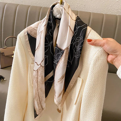 2025 Luxury Horse Print Female Silk Neck Scarf Square Hair Scarves Foulard Head Band Shawls Wraps Neckerchief Bandana Women