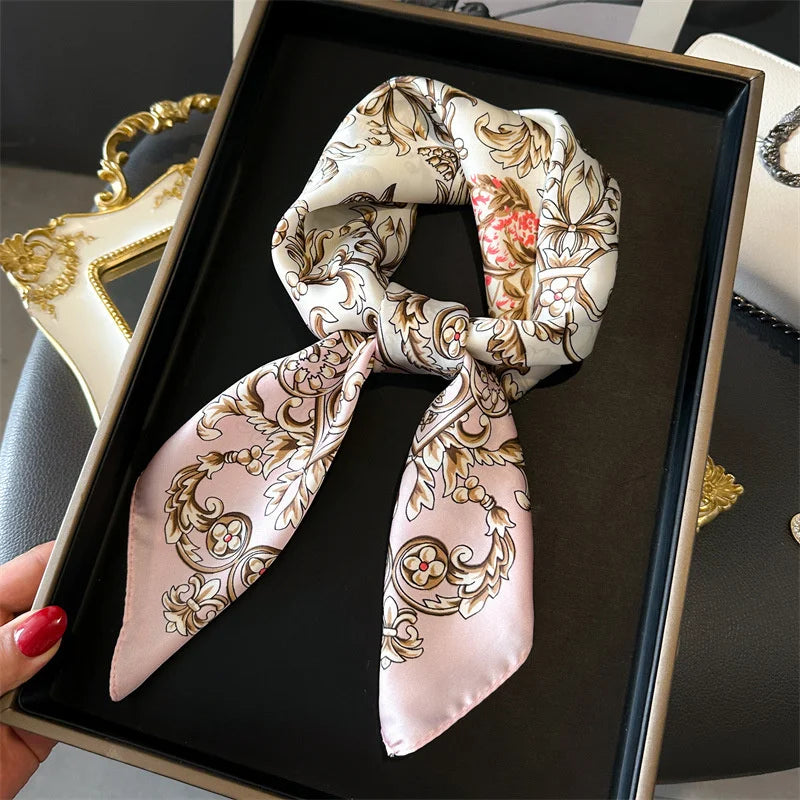 2025 Luxury Horse Print Female Silk Neck Scarf Square Hair Scarves Foulard Head Band Shawls Wraps Neckerchief Bandana Women
