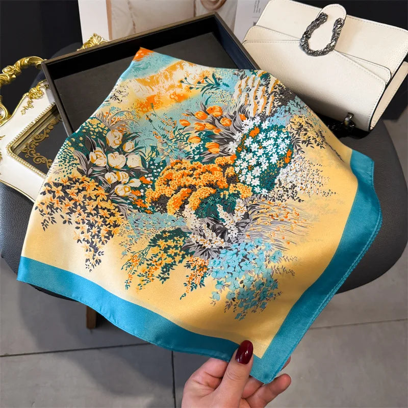 2025 Luxury Horse Print Female Silk Neck Scarf Square Hair Scarves Foulard Head Band Shawls Wraps Neckerchief Bandana Women