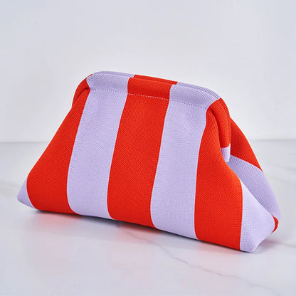 Summer Beach Clutch Bag for Women Woven Crochet Handbags Purses Knitting Dumpling Clutch Ruched Cute Cloud Casual Colorblock Bag