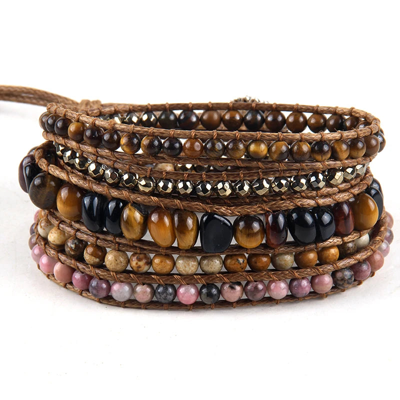 Fashion Bohemian Jewelry Natural Stones Designer 5 Strands Mix Handmade Wrap Bracelets Festival Gift