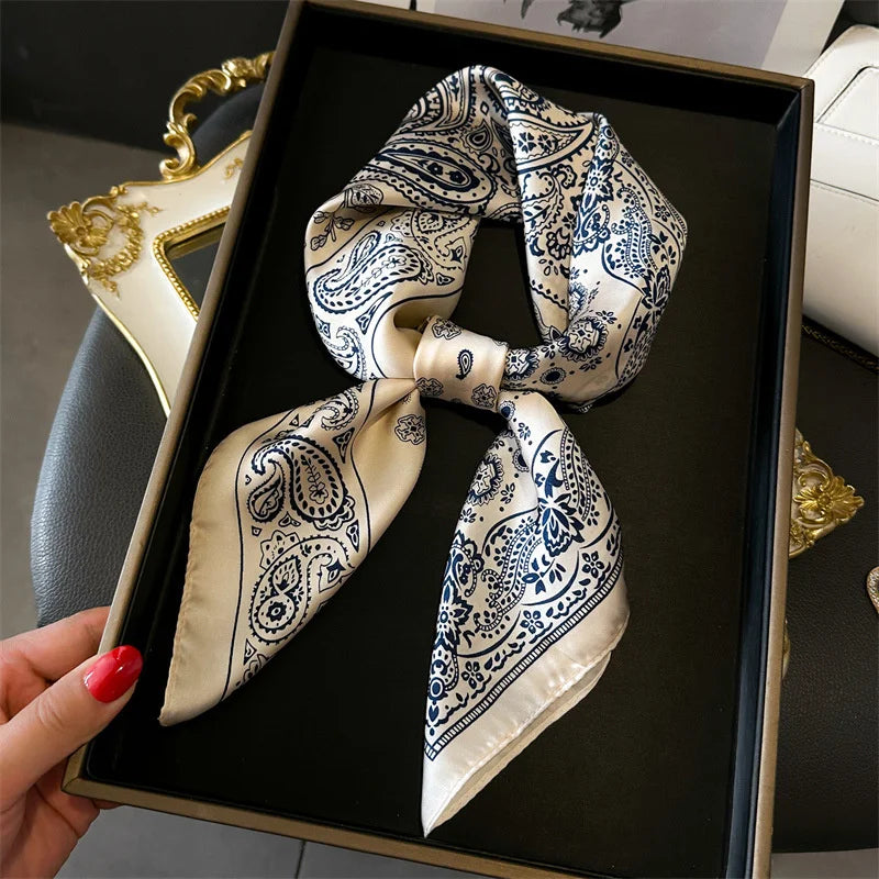 2025 Luxury Horse Print Female Silk Neck Scarf Square Hair Scarves Foulard Head Band Shawls Wraps Neckerchief Bandana Women