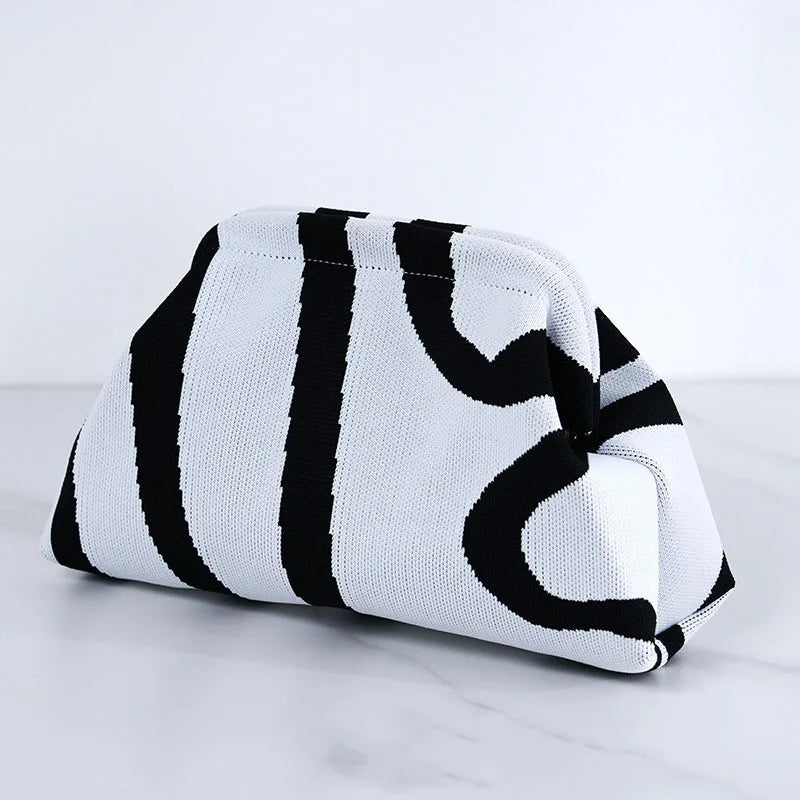 Summer Beach Clutch Bag for Women Woven Crochet Handbags Purses Knitting Dumpling Clutch Ruched Cute Cloud Casual Colorblock Bag