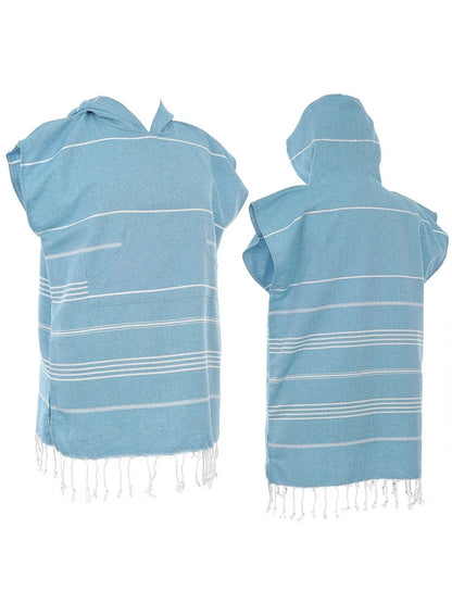 Turkish Wearable Beach Towel Sandproof Cotton Large Surf Poncho Hooded Wetsuit Changing Towel Quick Drying Sandproof Bathrobe