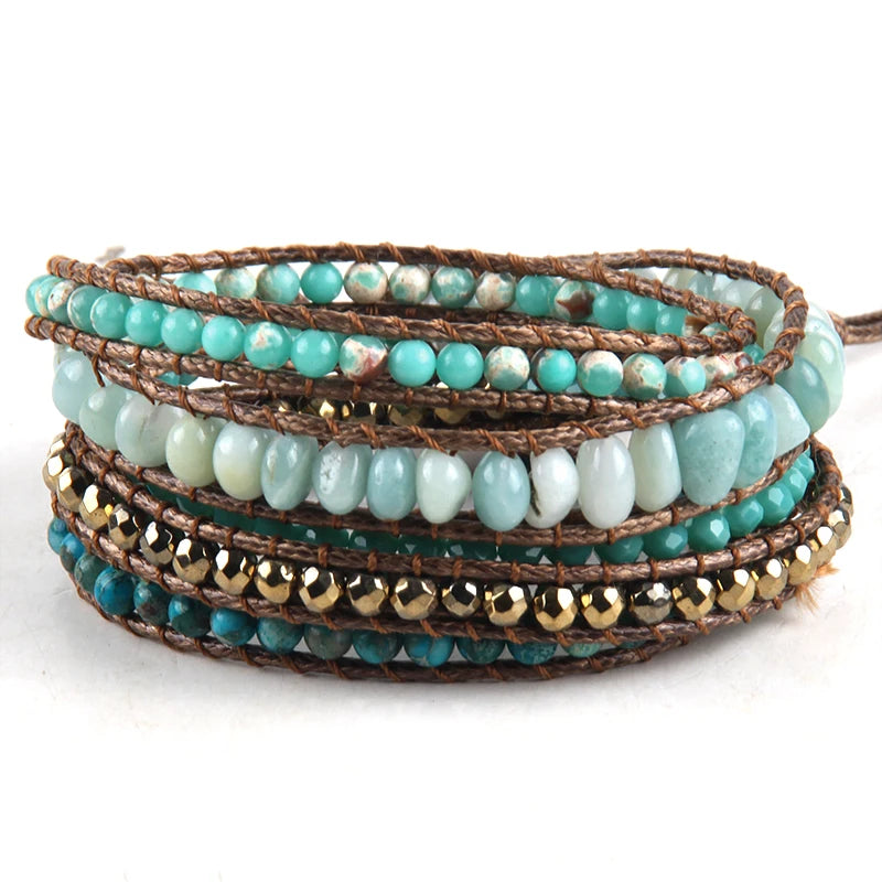 Fashion Bohemian Jewelry Natural Stones Designer 5 Strands Mix Handmade Wrap Bracelets Festival Gift