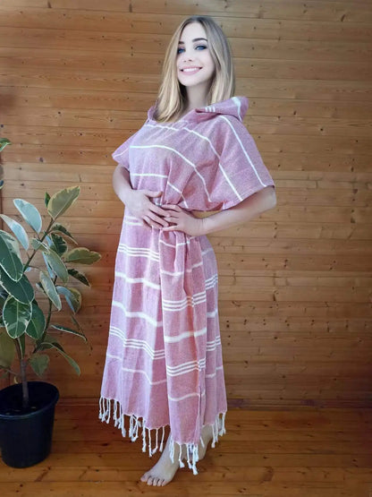 Turkish Wearable Beach Towel Sandproof Cotton Large Surf Poncho Hooded Wetsuit Changing Towel Quick Drying Sandproof Bathrobe