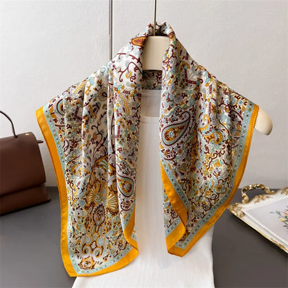 2025 Luxury Horse Print Female Silk Neck Scarf Square Hair Scarves Foulard Head Band Shawls Wraps Neckerchief Bandana Women