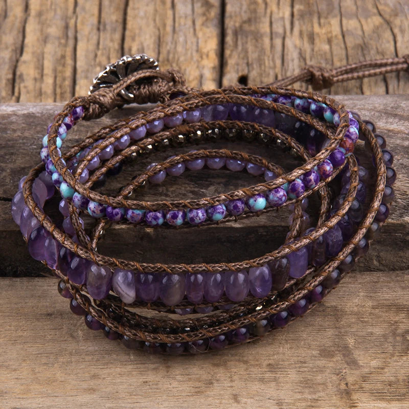 Fashion Bohemian Jewelry Natural Stones Designer 5 Strands Mix Handmade Wrap Bracelets Festival Gift