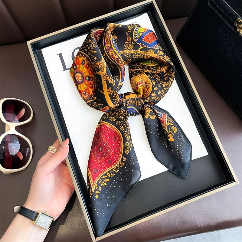 2025 Luxury Horse Print Female Silk Neck Scarf Square Hair Scarves Foulard Head Band Shawls Wraps Neckerchief Bandana Women
