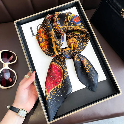2025 Luxury Horse Print Female Silk Neck Scarf Square Hair Scarves Foulard Head Band Shawls Wraps Neckerchief Bandana Women