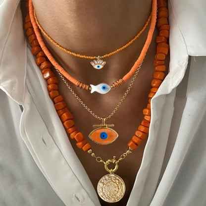Spring 2024 Creative Design Orange Series Jewelry Natural Stone Silicone Bead Short Necklace Women Girls Banquet Holiday Jewelry