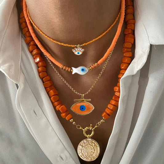 Spring 2024 Creative Design Orange Series Jewelry Natural Stone Silicone Bead Short Necklace Women Girls Banquet Holiday Jewelry