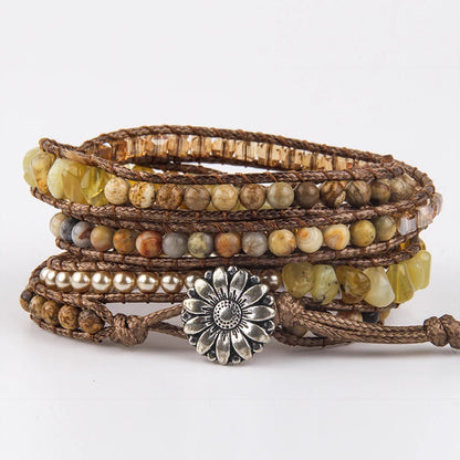 Fashion Bohemian Jewelry Natural Stones Designer 5 Strands Mix Handmade Wrap Bracelets Festival Gift