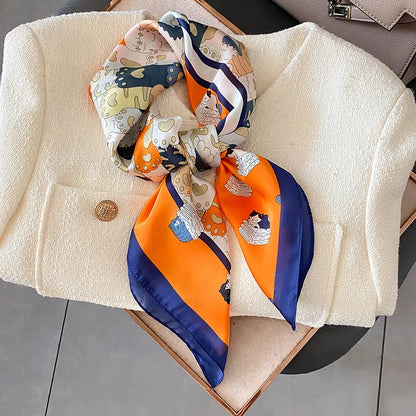 2025 Luxury Horse Print Female Silk Neck Scarf Square Hair Scarves Foulard Head Band Shawls Wraps Neckerchief Bandana Women