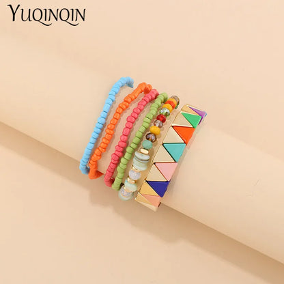 Trendy Acrylic Bohemian Bracelets Set for Women Men Multi-layer Seed Beads Chain Bracelet Bangles Charm Ladies Fashion Jewellery
