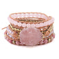 Natural Stone Bracelet Pink Quartz Leather Wrap Bracelets For Women Rose Gems Crystal Beads Bohemia Jewelry