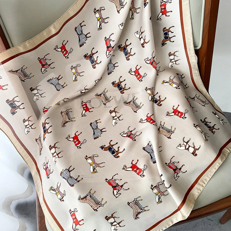 2025 Luxury Horse Print Female Silk Neck Scarf Square Hair Scarves Foulard Head Band Shawls Wraps Neckerchief Bandana Women