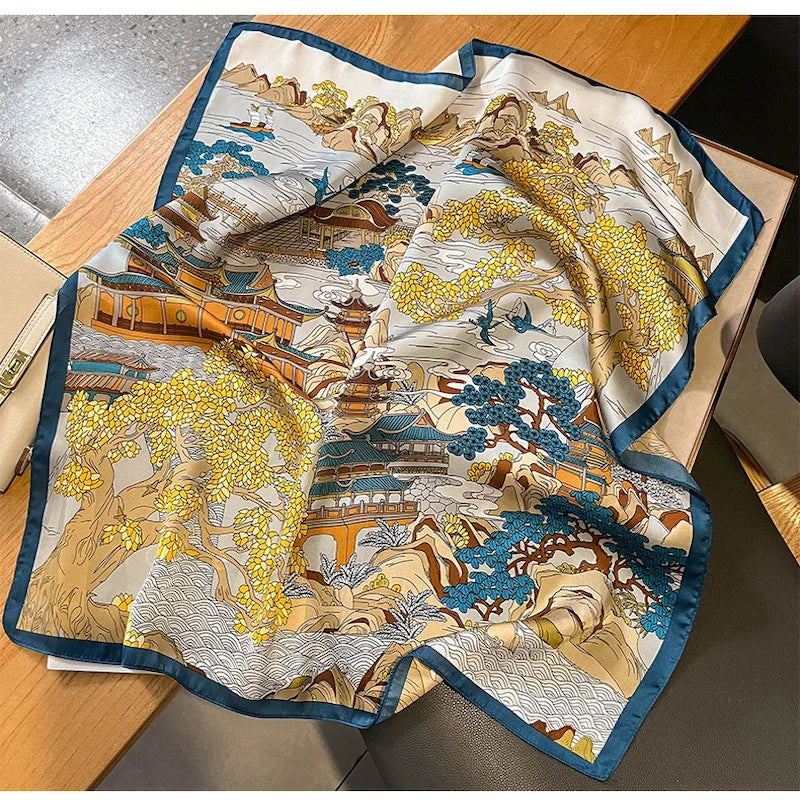 2025 Luxury Horse Print Female Silk Neck Scarf Square Hair Scarves Foulard Head Band Shawls Wraps Neckerchief Bandana Women