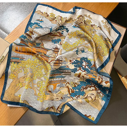 2025 Luxury Horse Print Female Silk Neck Scarf Square Hair Scarves Foulard Head Band Shawls Wraps Neckerchief Bandana Women