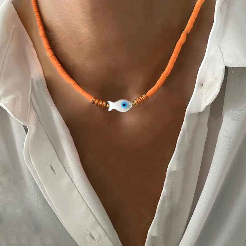 Spring 2024 Creative Design Orange Series Jewelry Natural Stone Silicone Bead Short Necklace Women Girls Banquet Holiday Jewelry