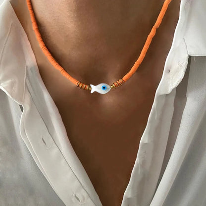 Spring 2024 Creative Design Orange Series Jewelry Natural Stone Silicone Bead Short Necklace Women Girls Banquet Holiday Jewelry