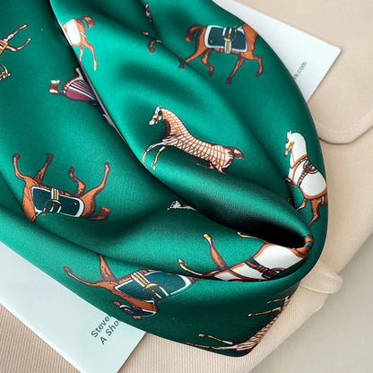 2025 Luxury Horse Print Female Silk Neck Scarf Square Hair Scarves Foulard Head Band Shawls Wraps Neckerchief Bandana Women