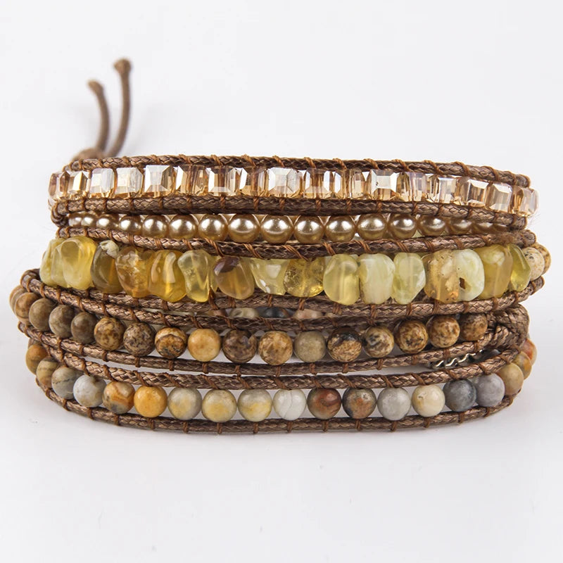 Fashion Bohemian Jewelry Natural Stones Designer 5 Strands Mix Handmade Wrap Bracelets Festival Gift